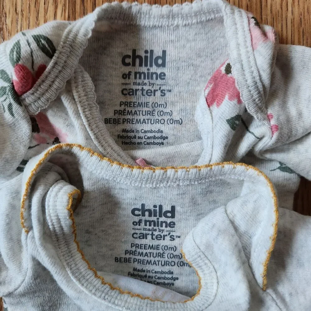 2 Carter's Child Of Mine Girls/Boys Short Sleeve One Piece Size Preemie